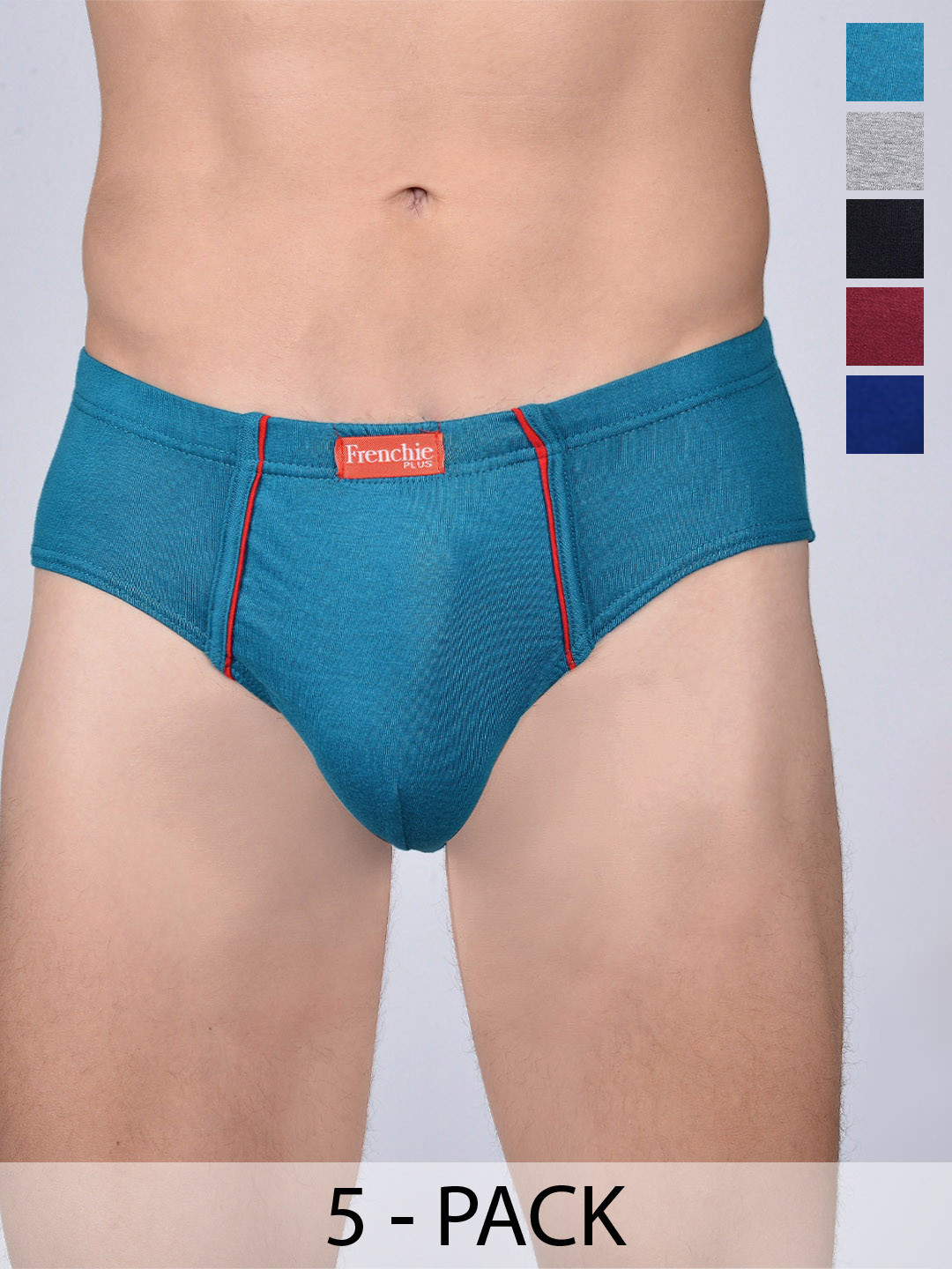 FRENCHIE Men Pack Of 5 Assorted Mid-Rise Pure Cotton Briefs FR-MI-BF-PLUSC-10P-80-PO5