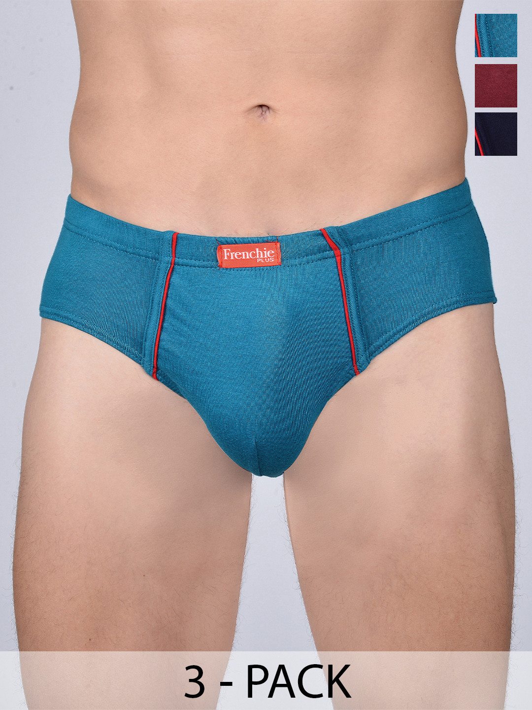 FRENCHIE Men Pack Of 3 Assorted Mid-Rise Pure Cotton Briefs FR-MI-BF-PLUSC-10P-80-PO3