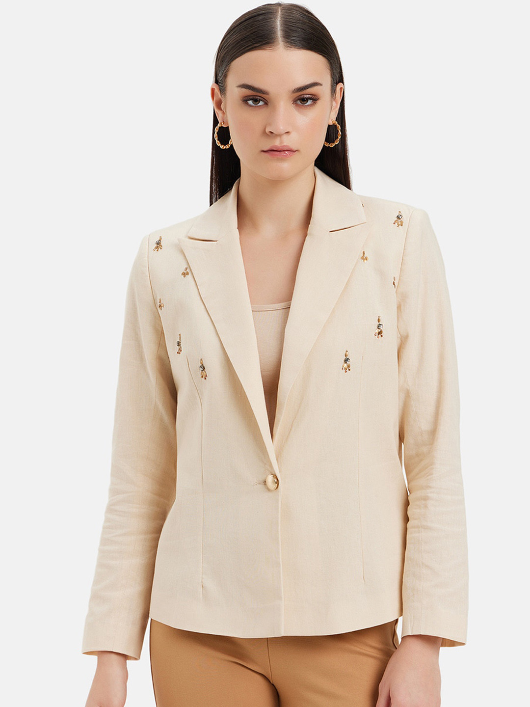 Kazo Embellished Single Breasted Linen Blazer