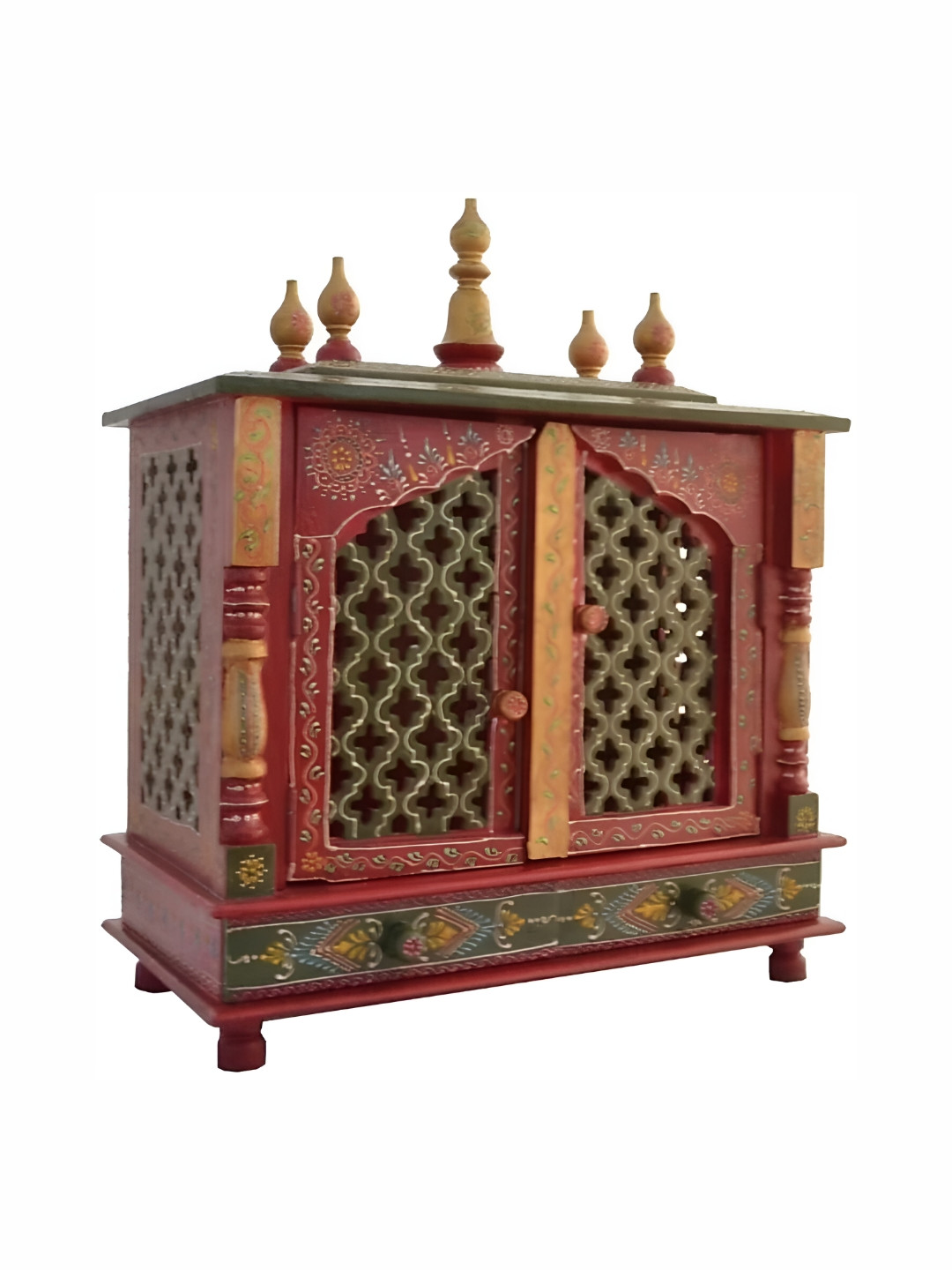 CRAFTSFORT Green & Maroon Wooden Home Temple