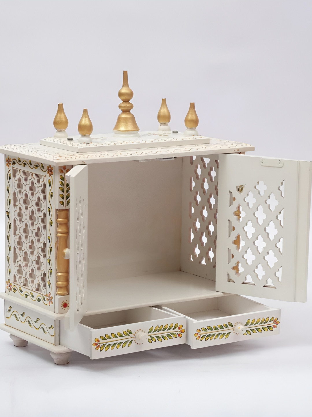 CRAFTSFORT White & Gold Toned Wooden Home Temple