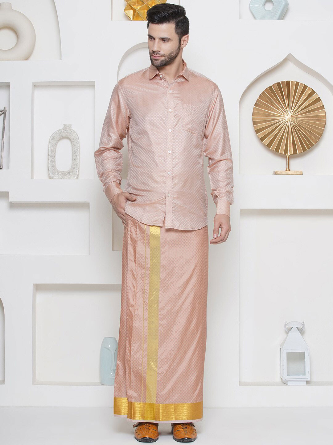Sethukrishna Self Design Shirt & Dhoti