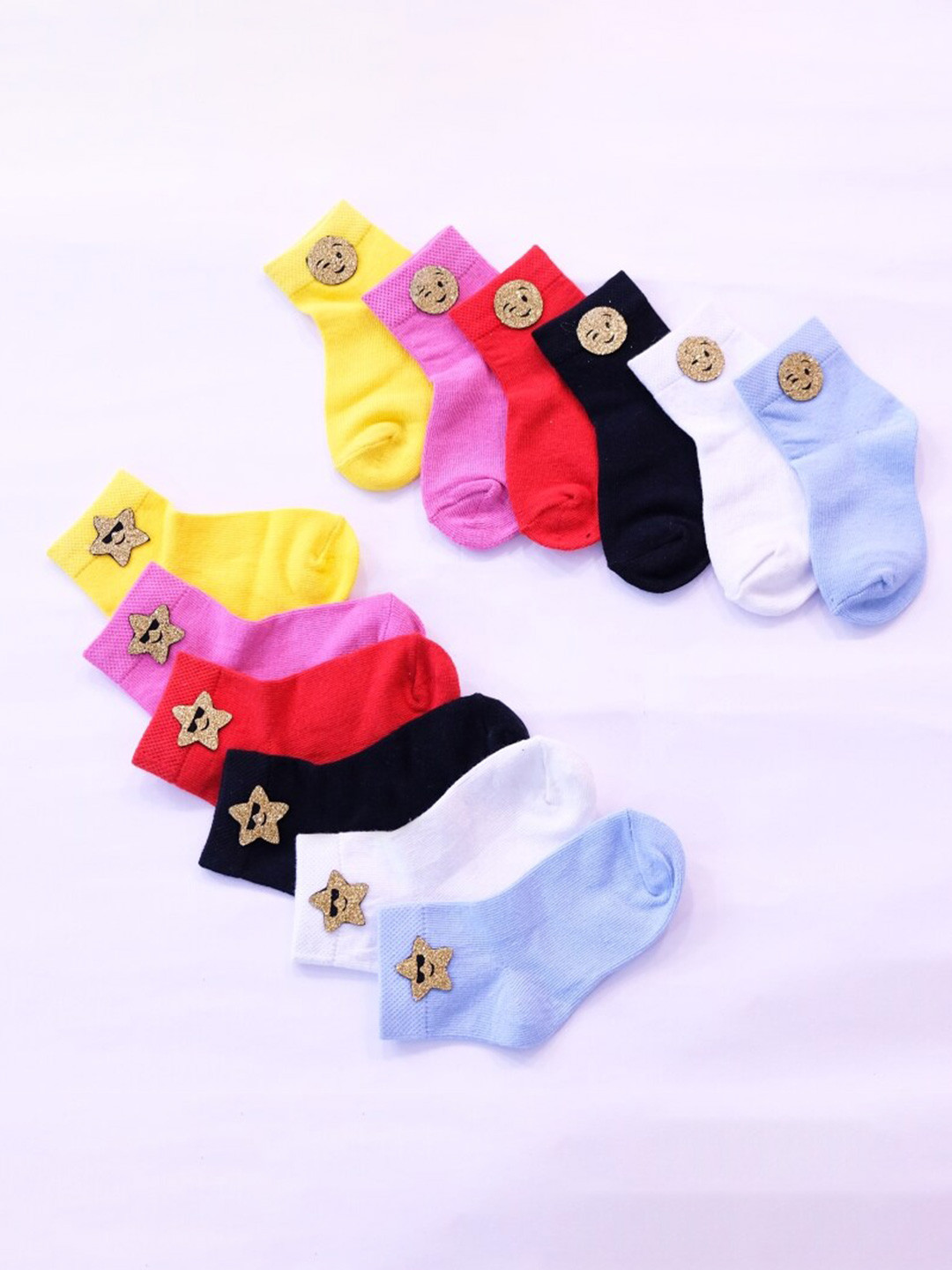 TIPY TIPY TAP Kids Pack Of 6 Smiley Cotton Ankle-Length Socks