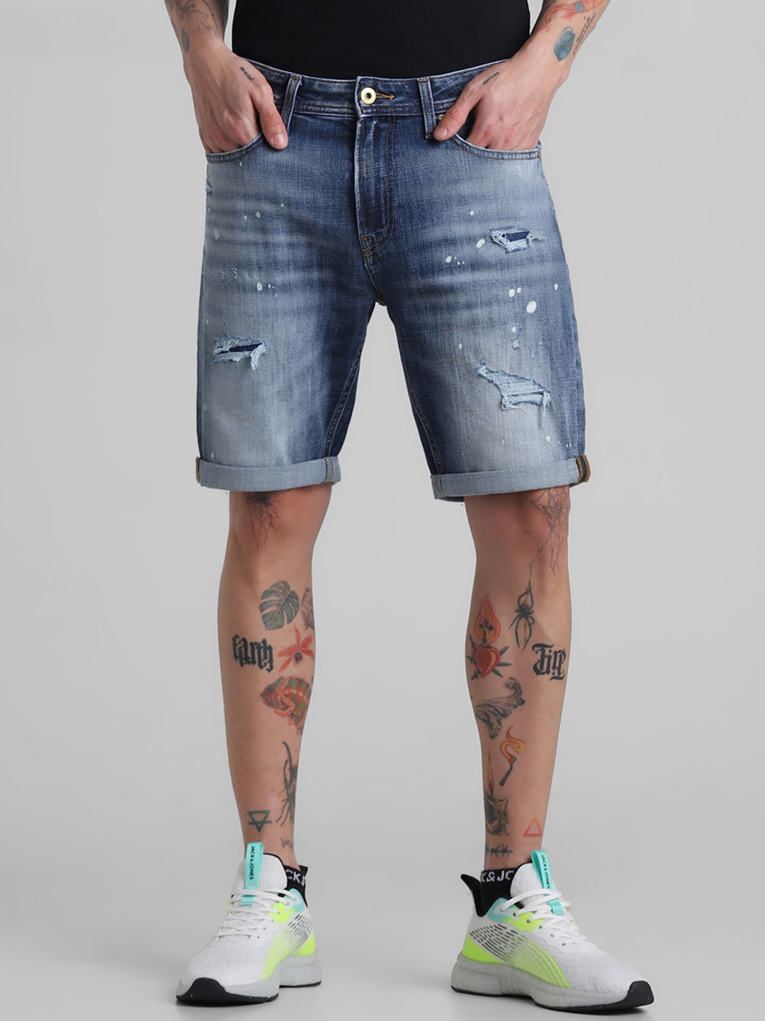 Jack & Jones Men Washed Low-Rise Denim Shorts