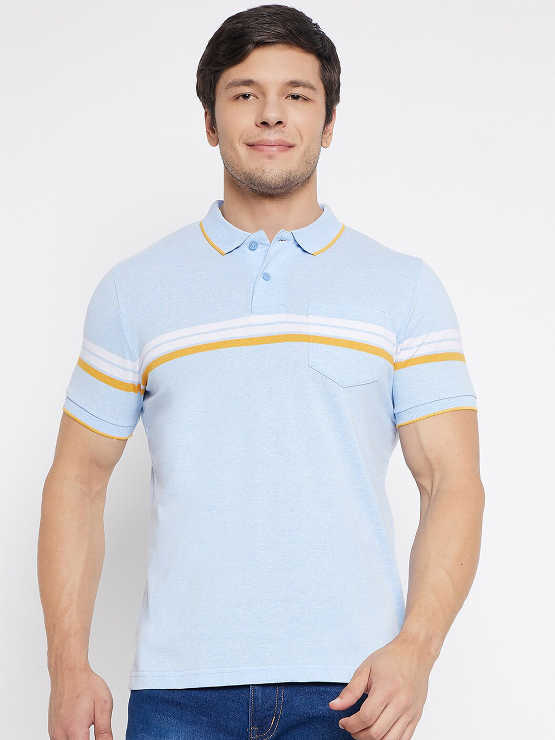 Austin wood Striped Polo Collar Short Sleeves Pockets Cotton Slim Fit T-shirt