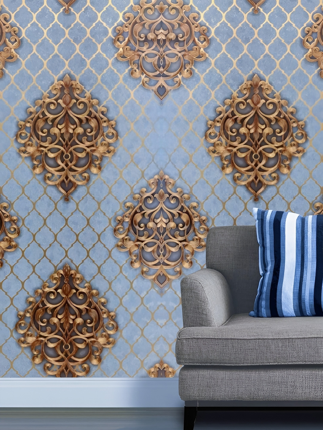 Konark Decor Blue & Gold toned Printed Self-Adhesive Wall Sticker