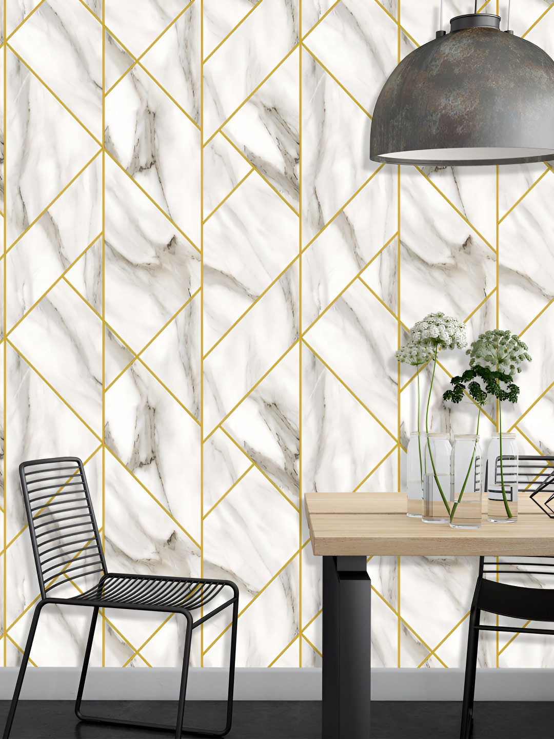 Konark Decor White & Gold toned Printed Self-Adhesive Wall Sticker