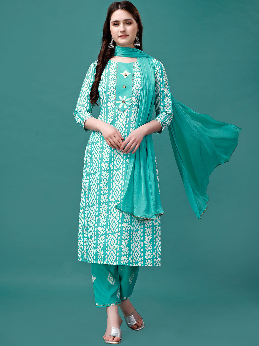 KALINI Bandhani Printed Gotta PattiKurta With Trousers & Dupatta