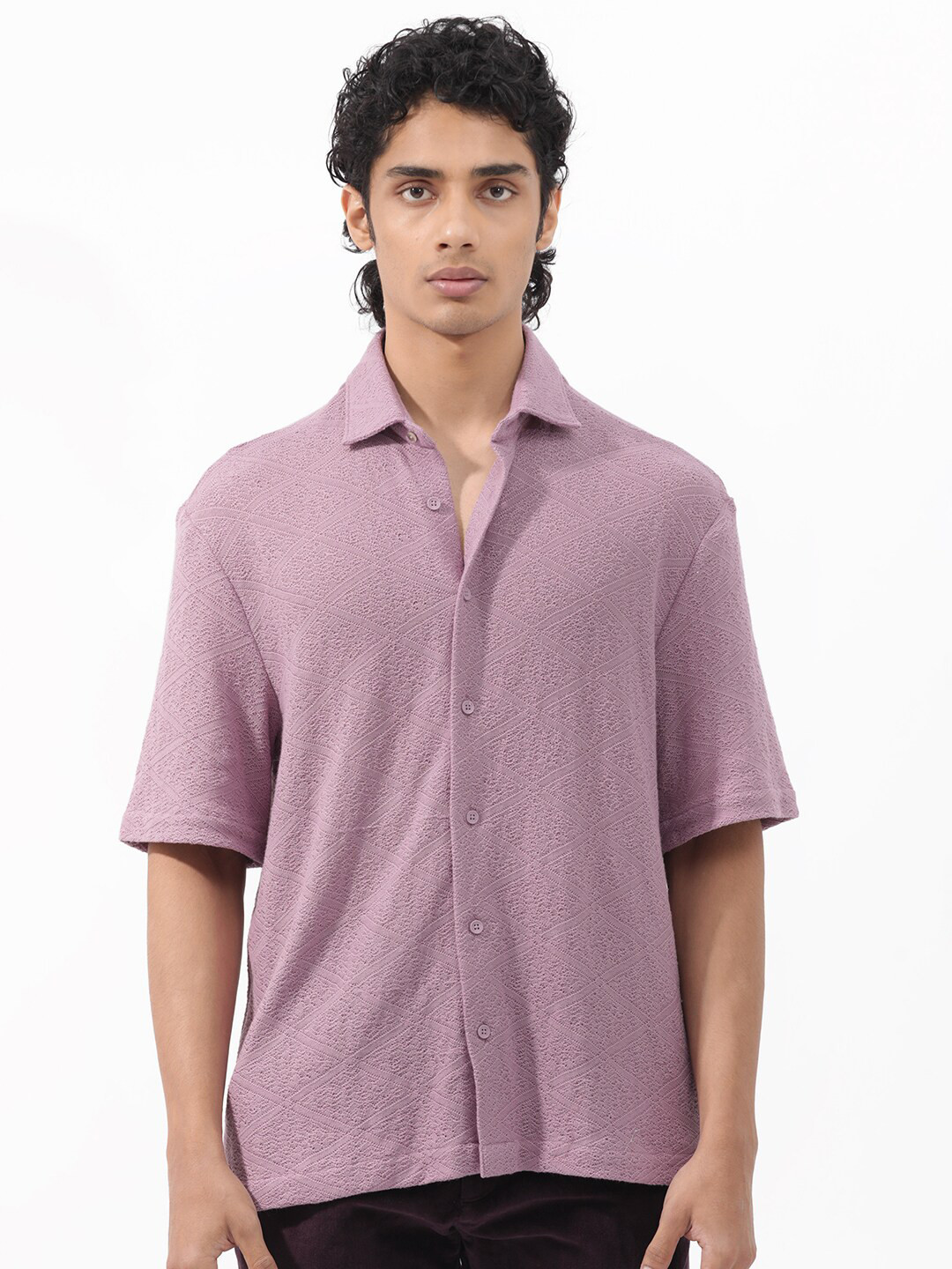 RARE RABBIT Men Domat Slim Fit Textured Cotton Shirt