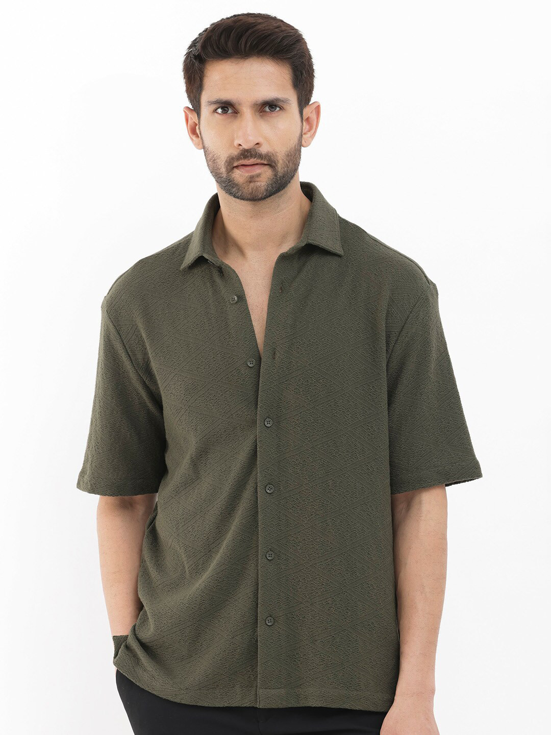 RARE RABBIT Men Domat Textured Slim Fit Cotton Shirt