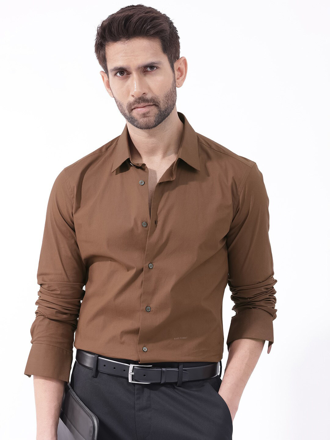 RARE RABBIT Men Neutron-8 Spread Collar Slim Fit Cotton Shirt