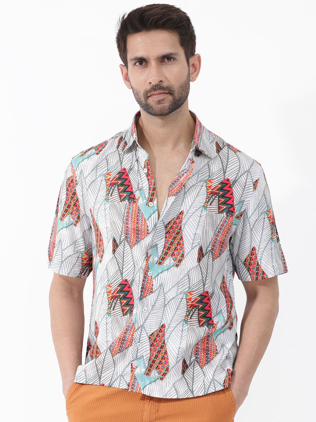 RARE RABBIT Men Winona Slim Fit Tropical Printed Cotton Shirt
