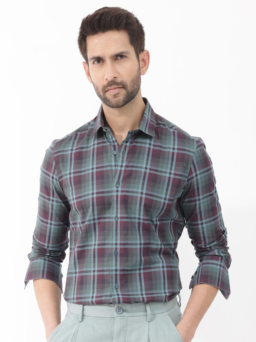 RARE RABBIT Men Vinet Slim Fit Tartan Checked Cotton Shirt