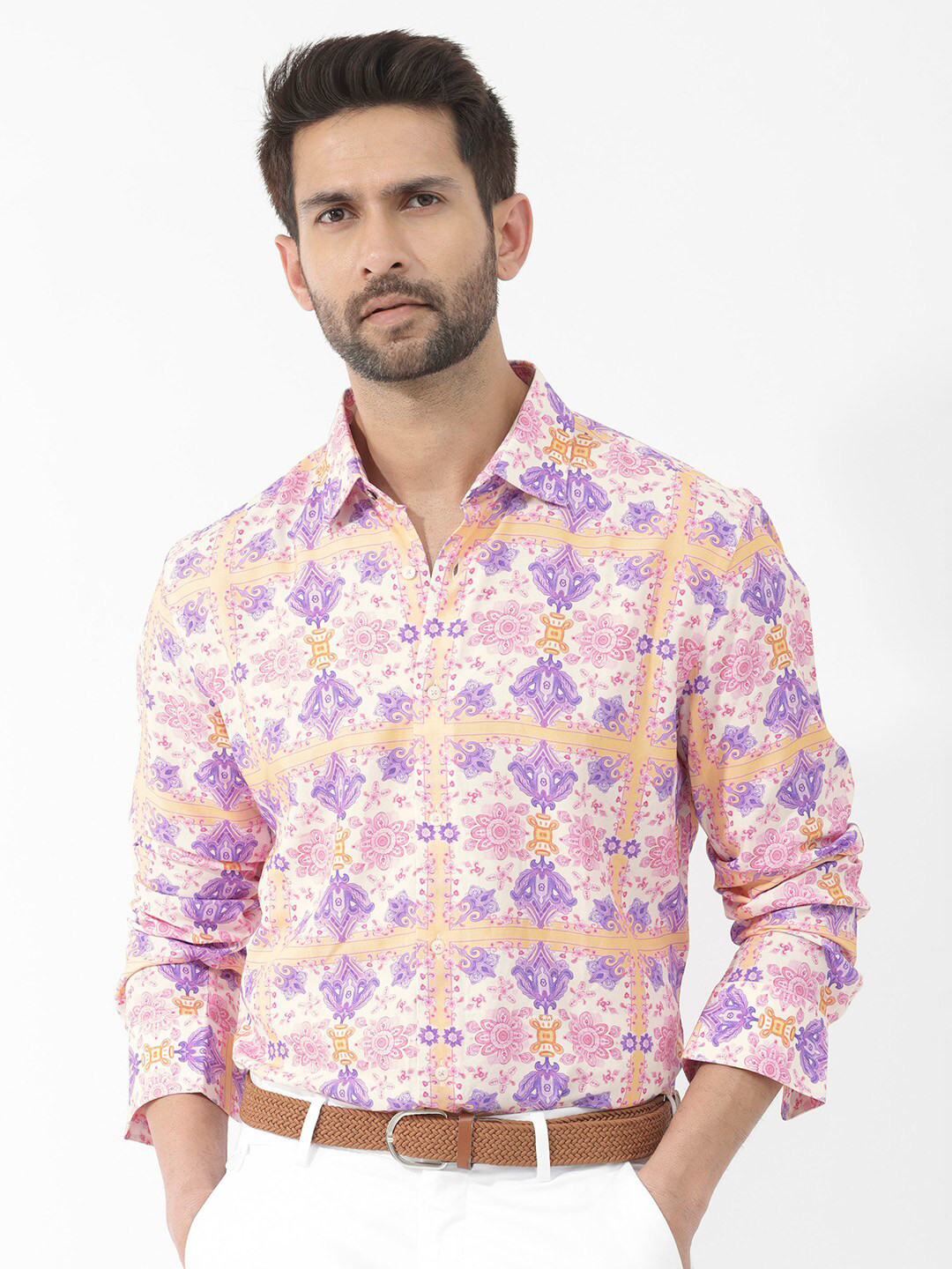 RARE RABBIT Men Bodem Slim Fit Floral Printed Cotton Shirt