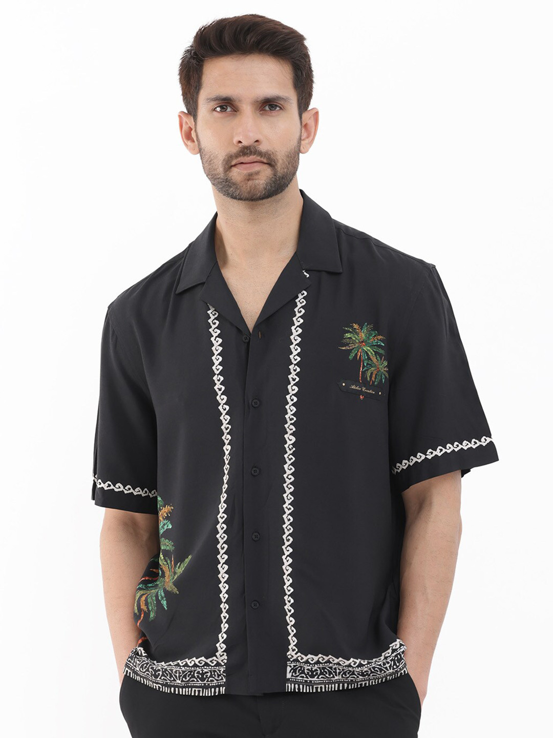 RARE RABBIT Men Palms Slim Fit Abstract Printed Shirt