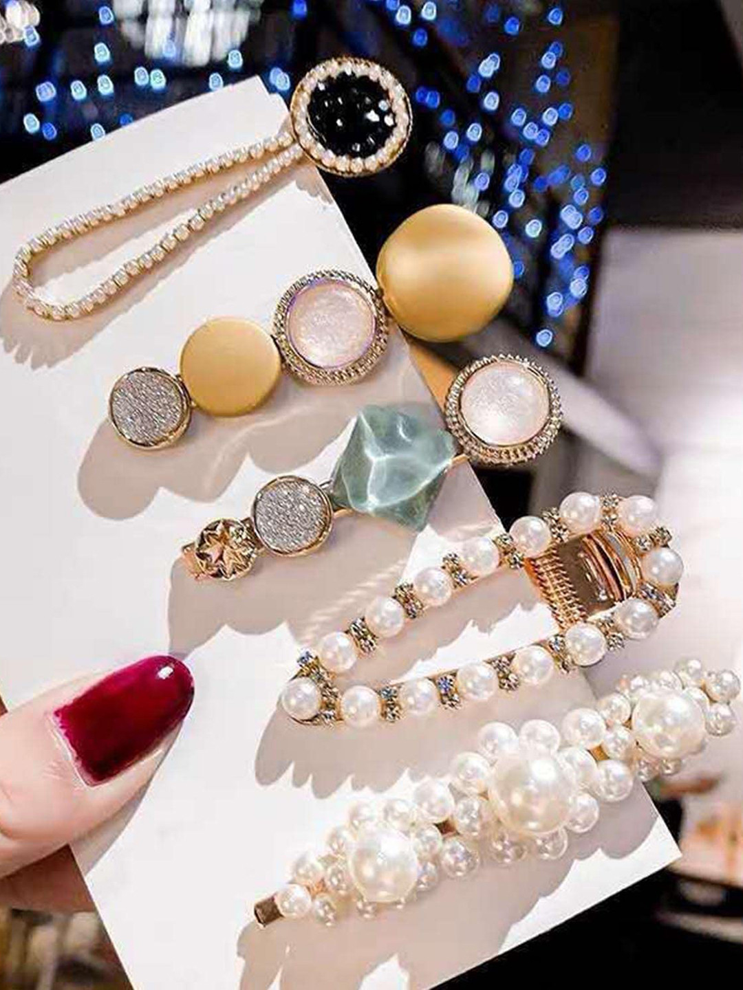 SYGA Set of 5 Rhinestone Beaded Bobby Pins