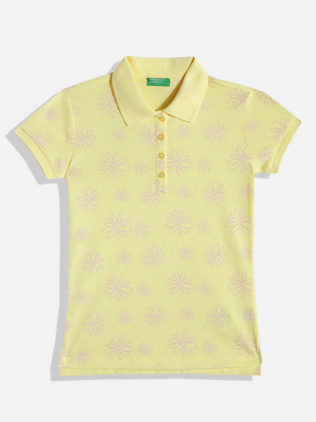 United Colors of Benetton Girls Floral Printed Polo Collar T-shirt