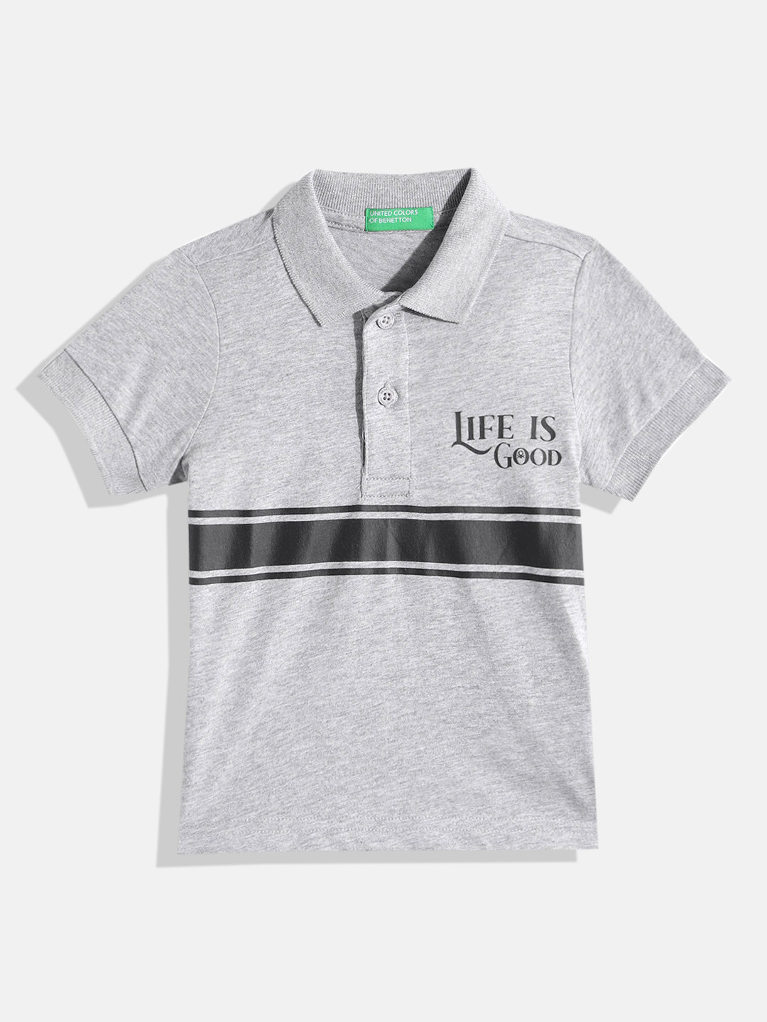 United Colors of Benetton Boys Typography With Stripe Print Polo Collar T-shirt