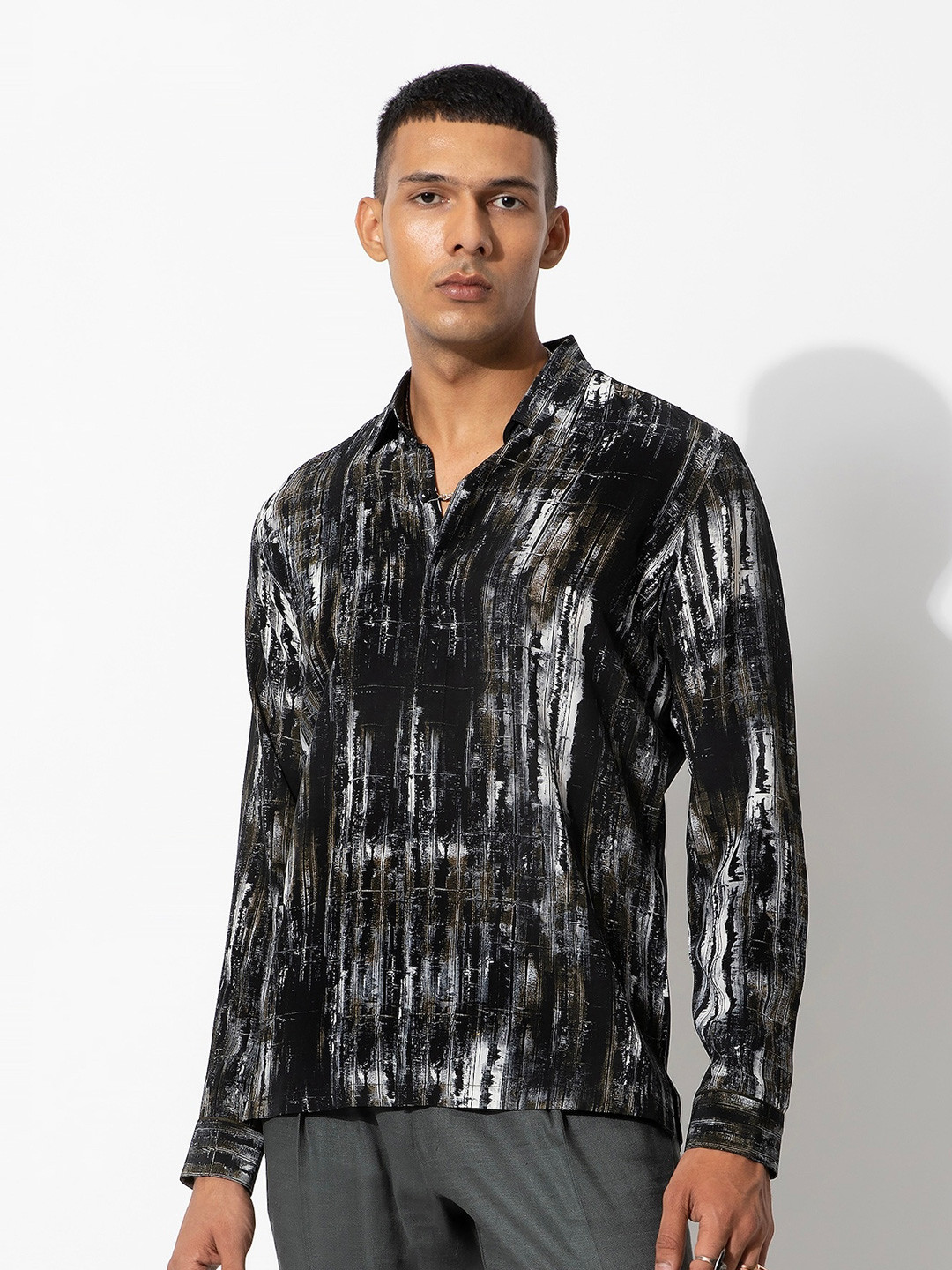 Rohit Gandhi + Rahul Khanna Comfort Printed Crepe Casual Shirt