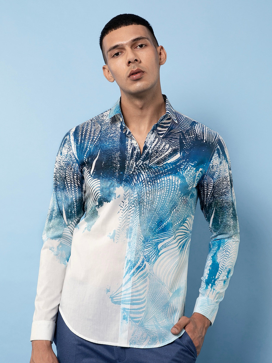 Rohit Gandhi + Rahul Khanna Comfort Abstract Printed Silk Casual Shirt