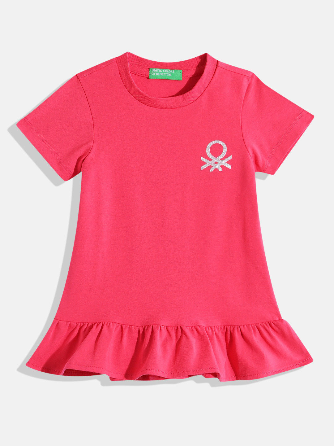 United Colors of Benetton Girls Brand Logo Detail Drop-Waist Dress