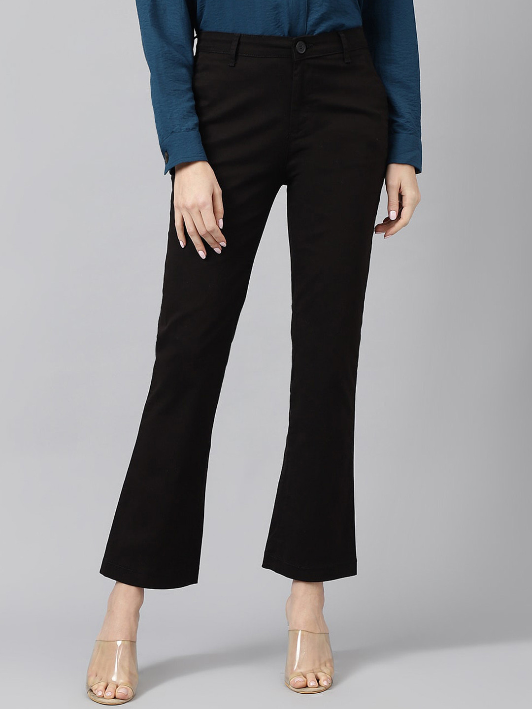 Xpose Women Comfort High-Rise Stretchable Cropped Bootcut Trousers