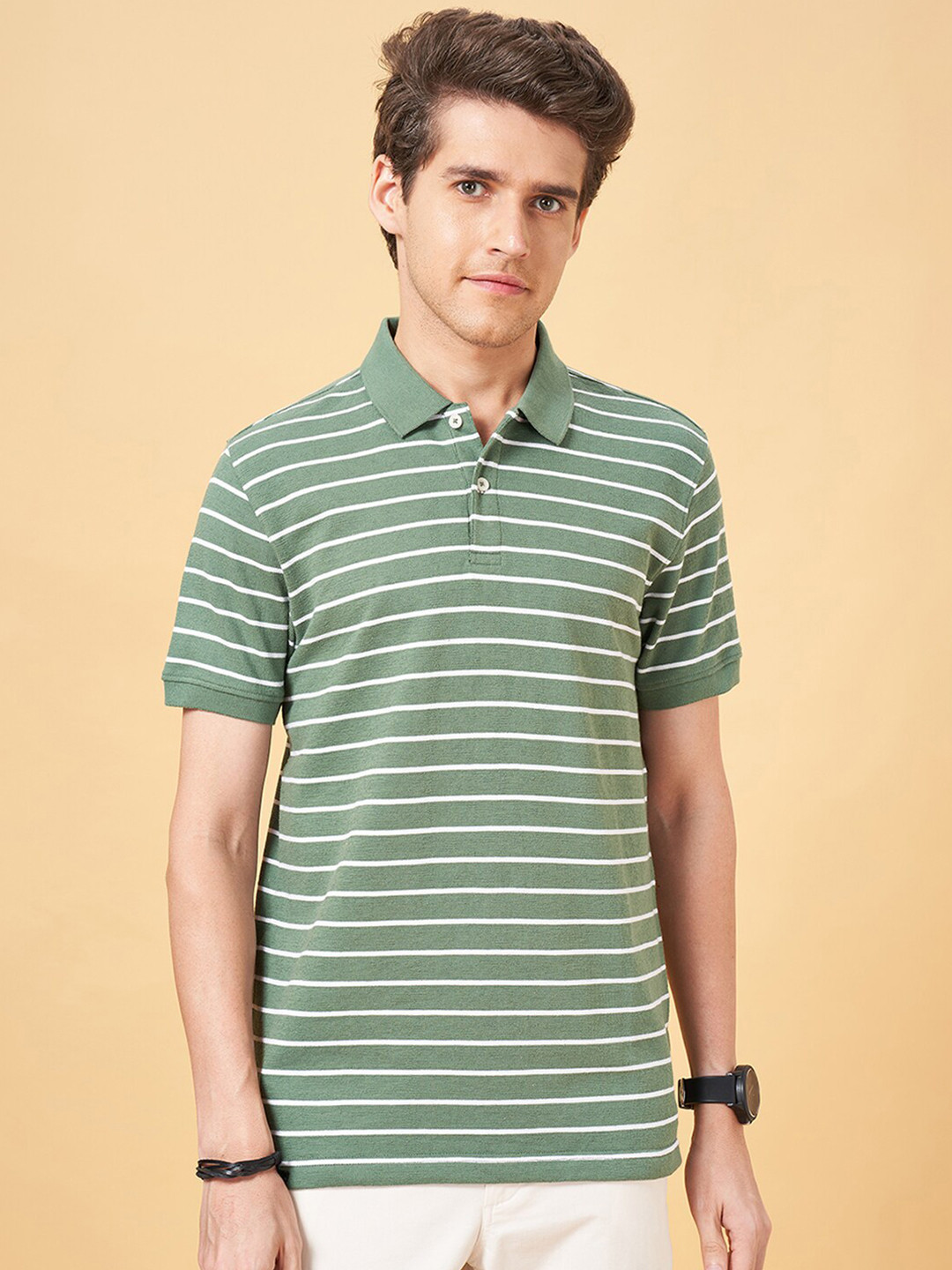 BYFORD by Pantaloons Striped Polo Collar Slim Fit T-shirt