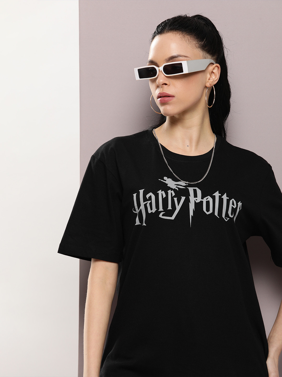 Kook N Keech Harry Potter Women Typography Printed Oversized T-shirt