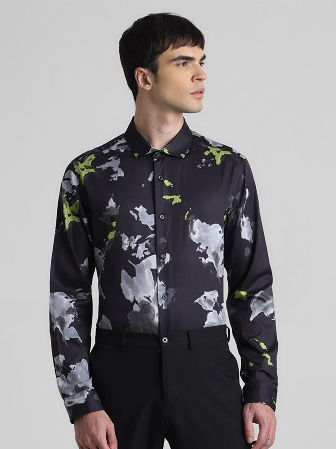 Jack & Jones Slim Fit Abstract Printed Spread Collar Long Sleeves Casual Shirt