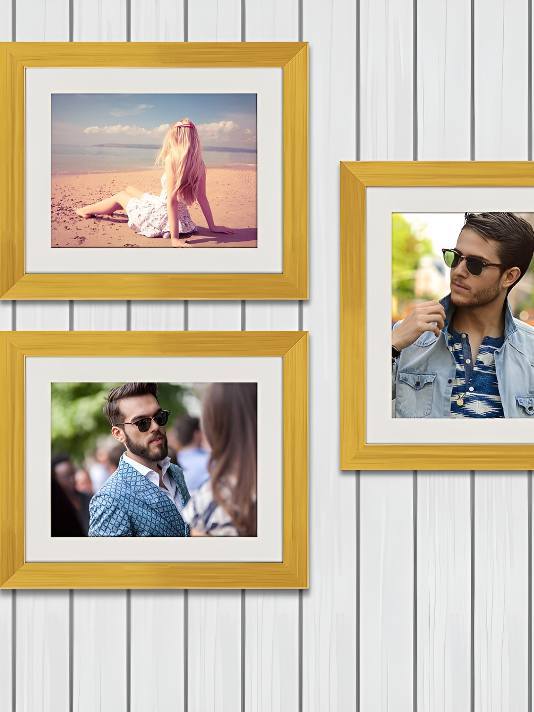 ArtzFolio Gold Toned 3 Pieces Wooden Wall Photo Frames