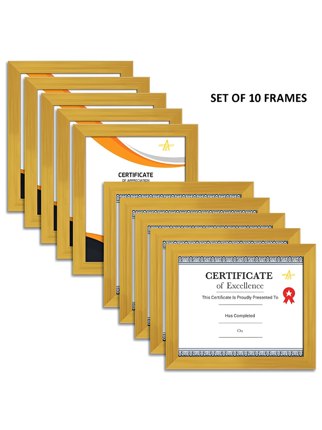 ArtzFolio Gold Toned  10 Pieces Wooden Wall Photo Frames