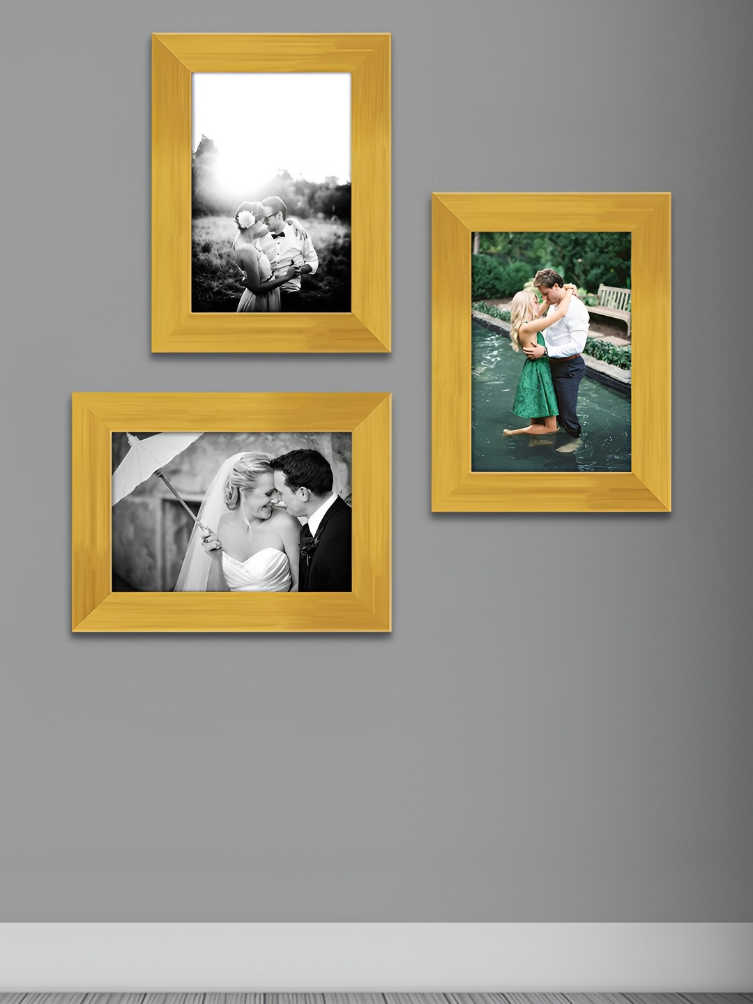 ArtzFolio Gold Toned 3 Pieces Wooden Wall Photo Frames