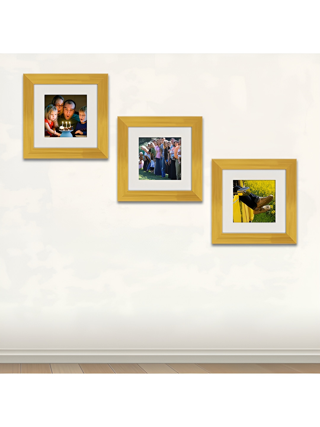 ArtzFolio Gold Toned 3 Pieces Wooden Wall Photo Frames