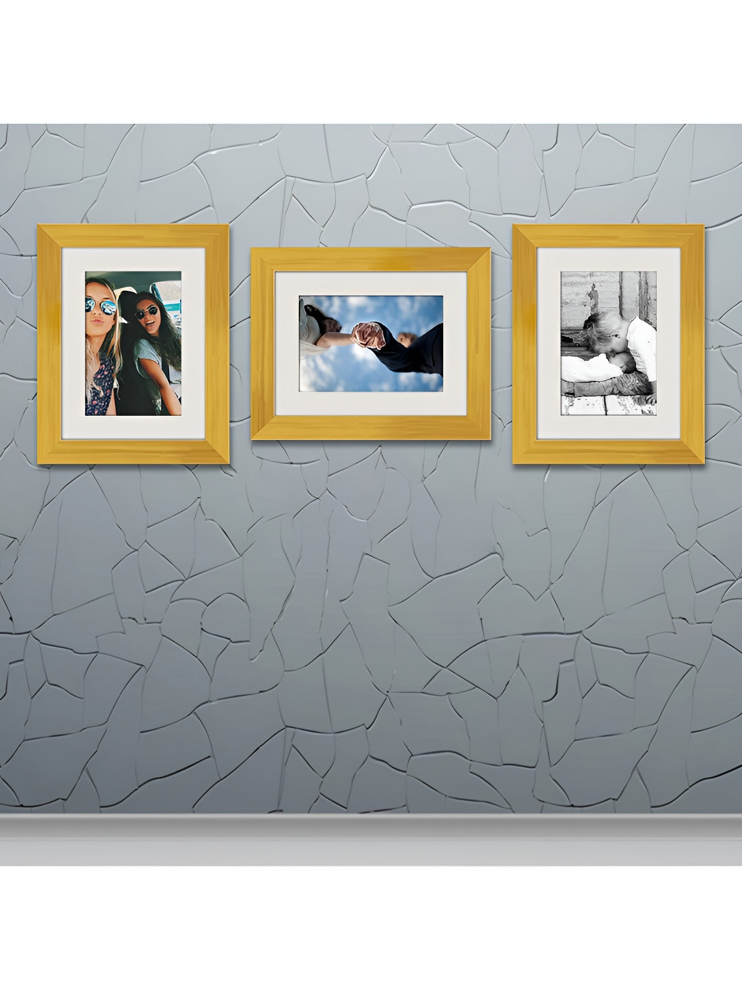 ArtzFolio Gold-Toned & White 3Pcs Wooden Square Shaped Wall Photo Frames
