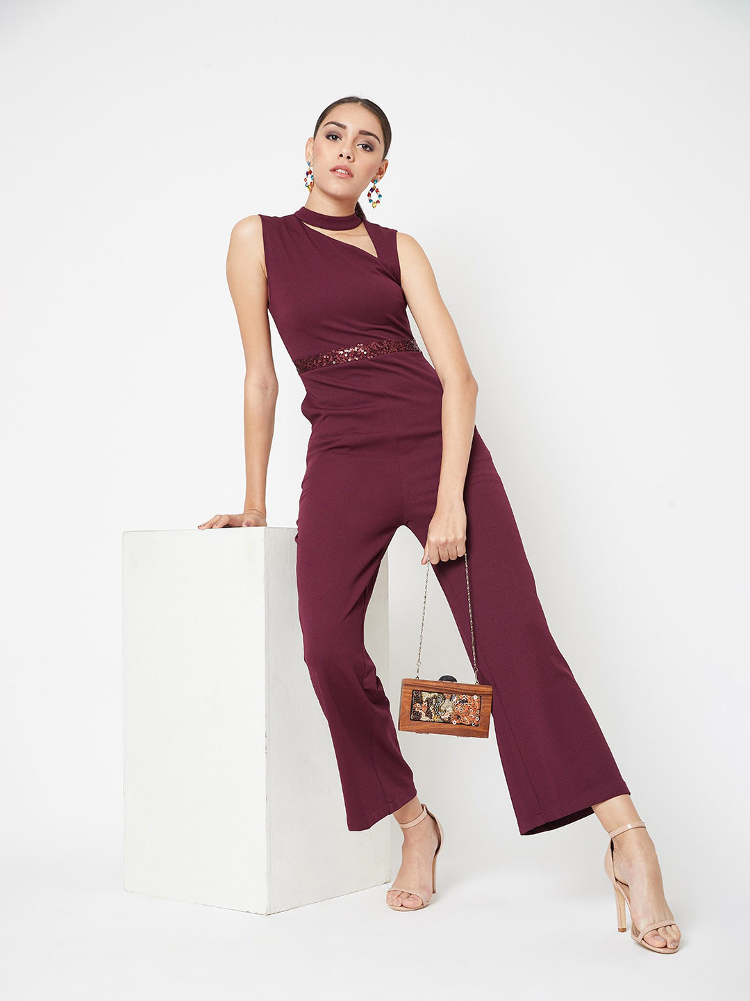 DressBerry Maroon Georgette Cut Out Jumpsuit