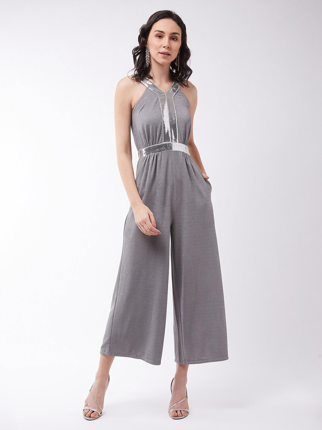 DressBerry Grey Georgette Sequined Jumpsuit
