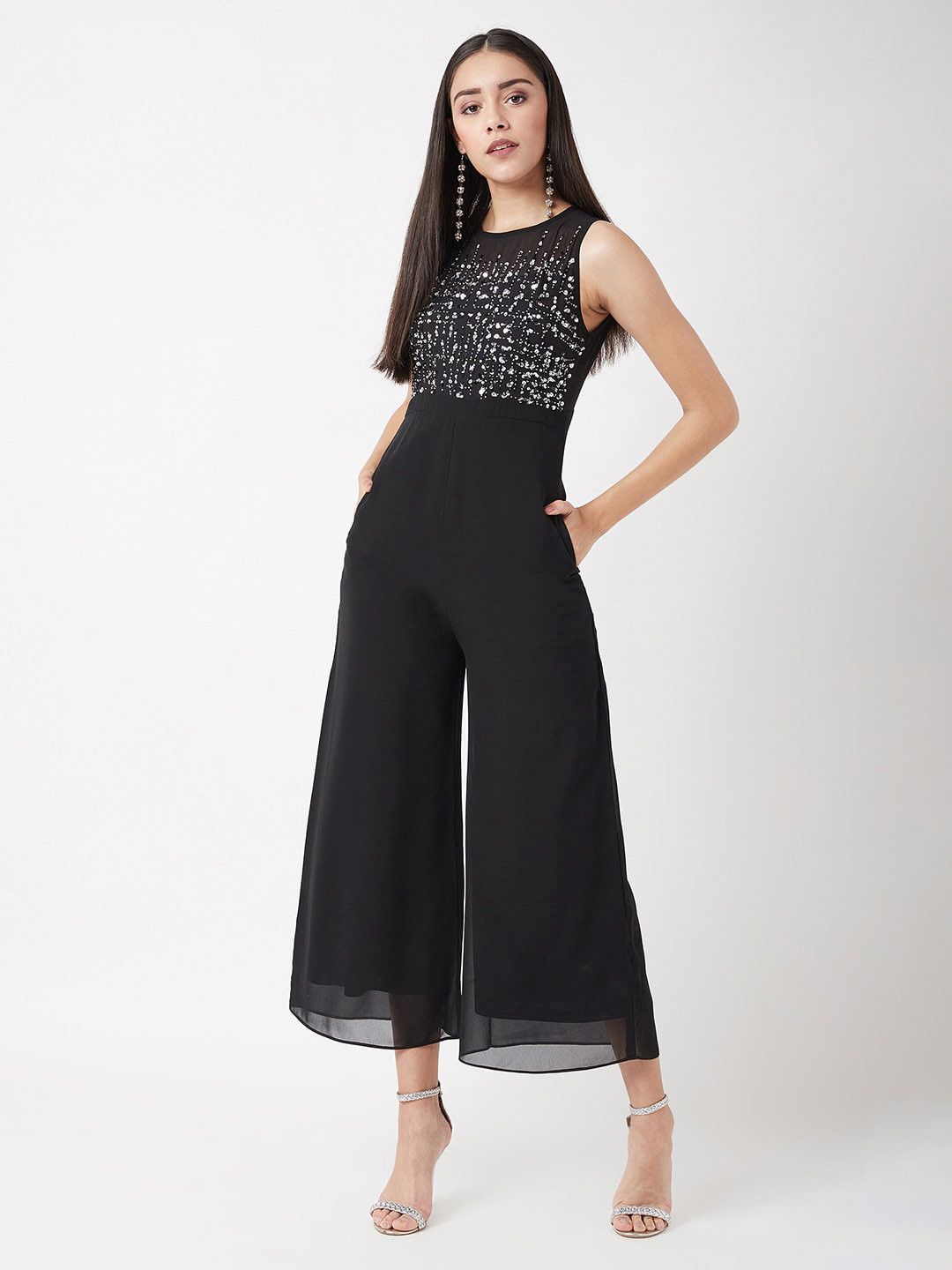 DressBerry Black Embellished Sequinned Basic Jumpsuit