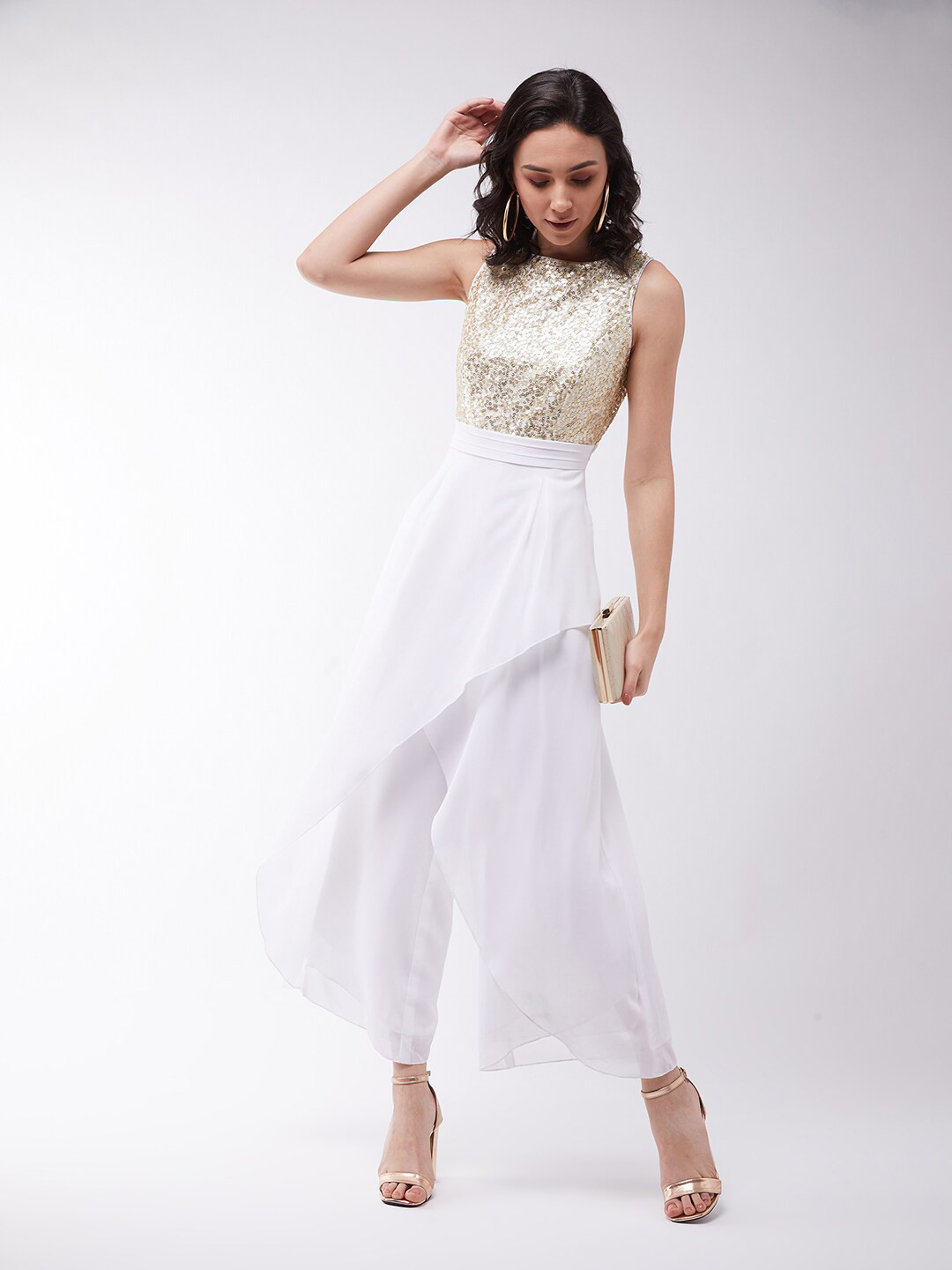 DressBerry Off White Embellished Layered Jumpsuit