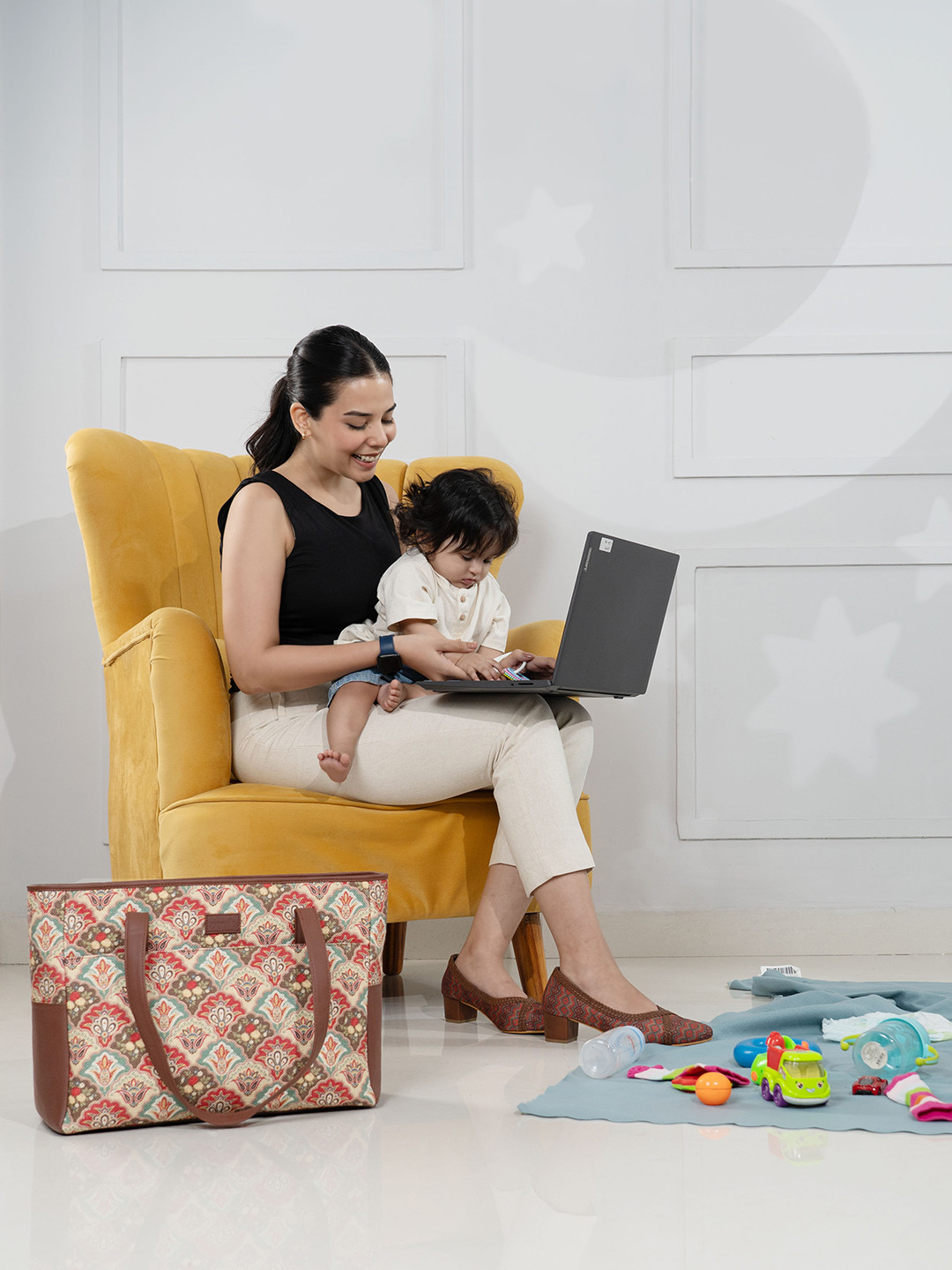 ZOUK Mughal Art Printed Vegan Leather Shoulder Diaper Bag