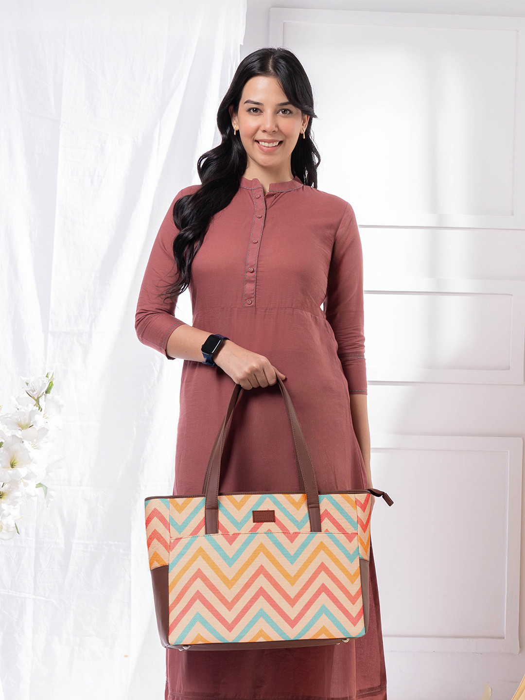 ZOUK WavBeach Printed Vegan Leather Shoulder Diaper Bag