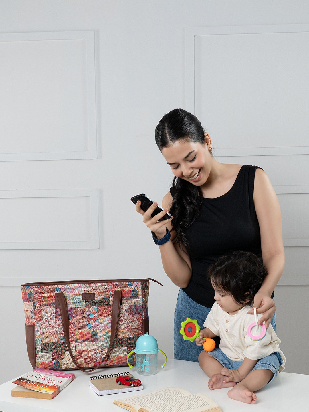 ZOUK Kutch Gamthi Printed Vegan Leather Shoulder Diaper Bag