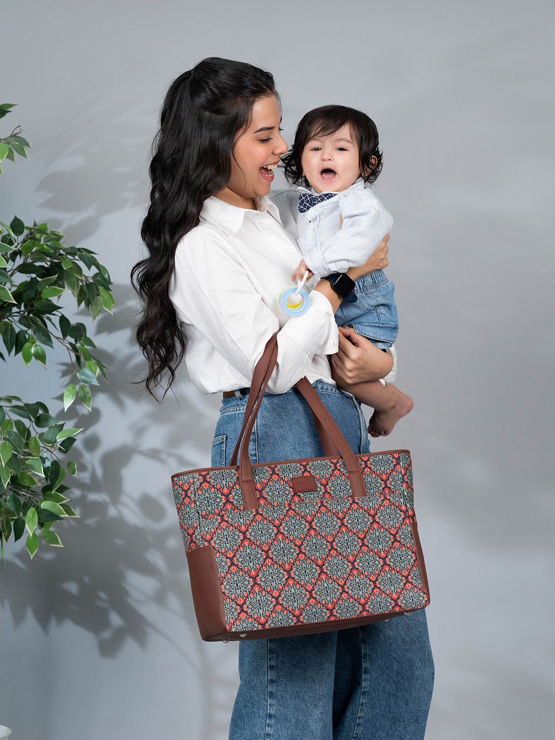 ZOUK Kolkata Nouveau Printed Vegan Leather Shoulder Diaper Bag