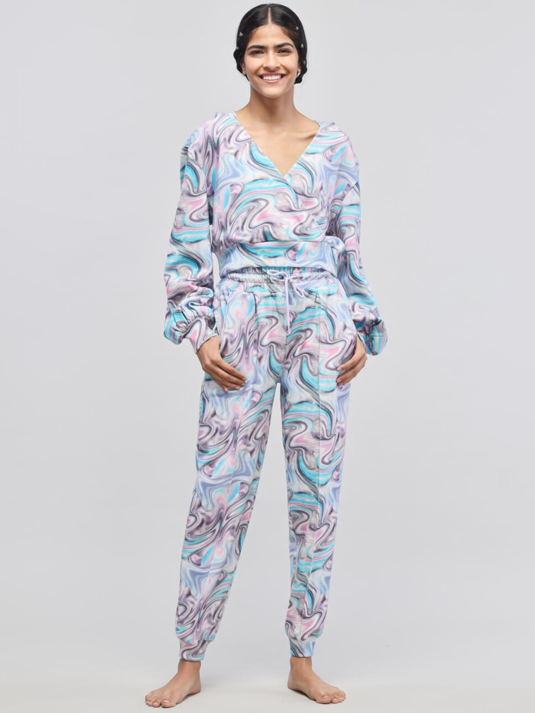 necesera Abstract Printed Pure Cotton Sweatshirt With Joggers