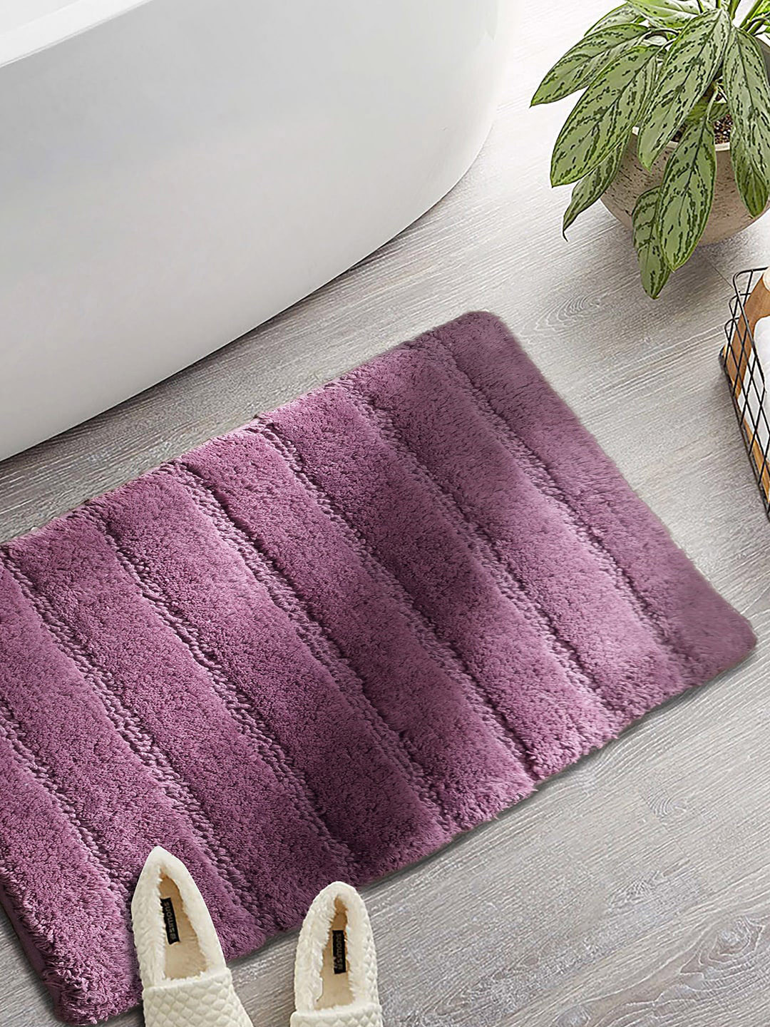 MASPAR Purple Textured 1800 GSM Cotton Small Bath Rugs