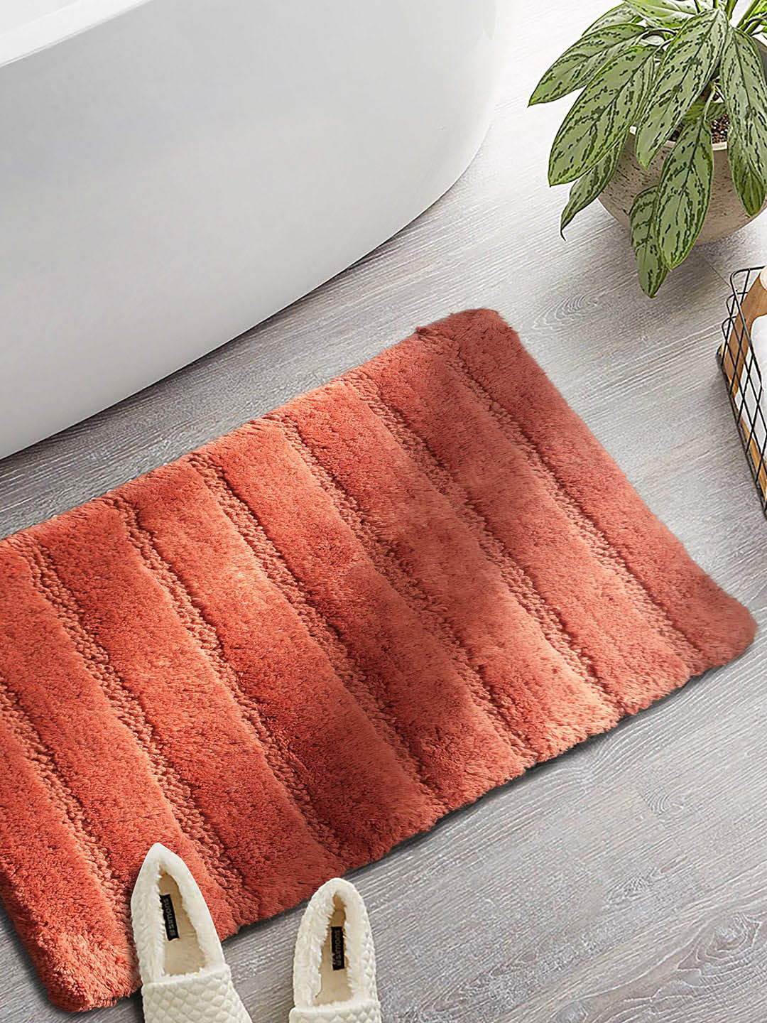 MASPAR Brown Textured 1800 GSM Cotton Small Bath Rugs