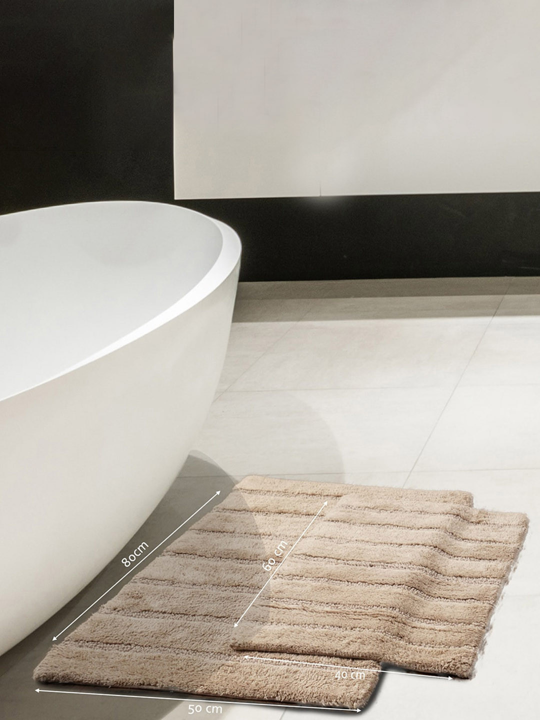 MASPAR Beige Textured 1800 GSM Cotton Small Bath Rugs