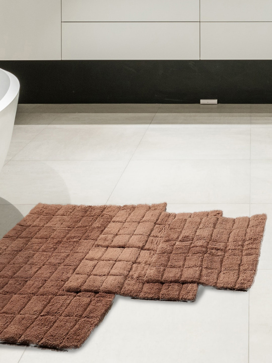 MASPAR Brown Textured 1634 GSM Cotton Small Bath Rugs