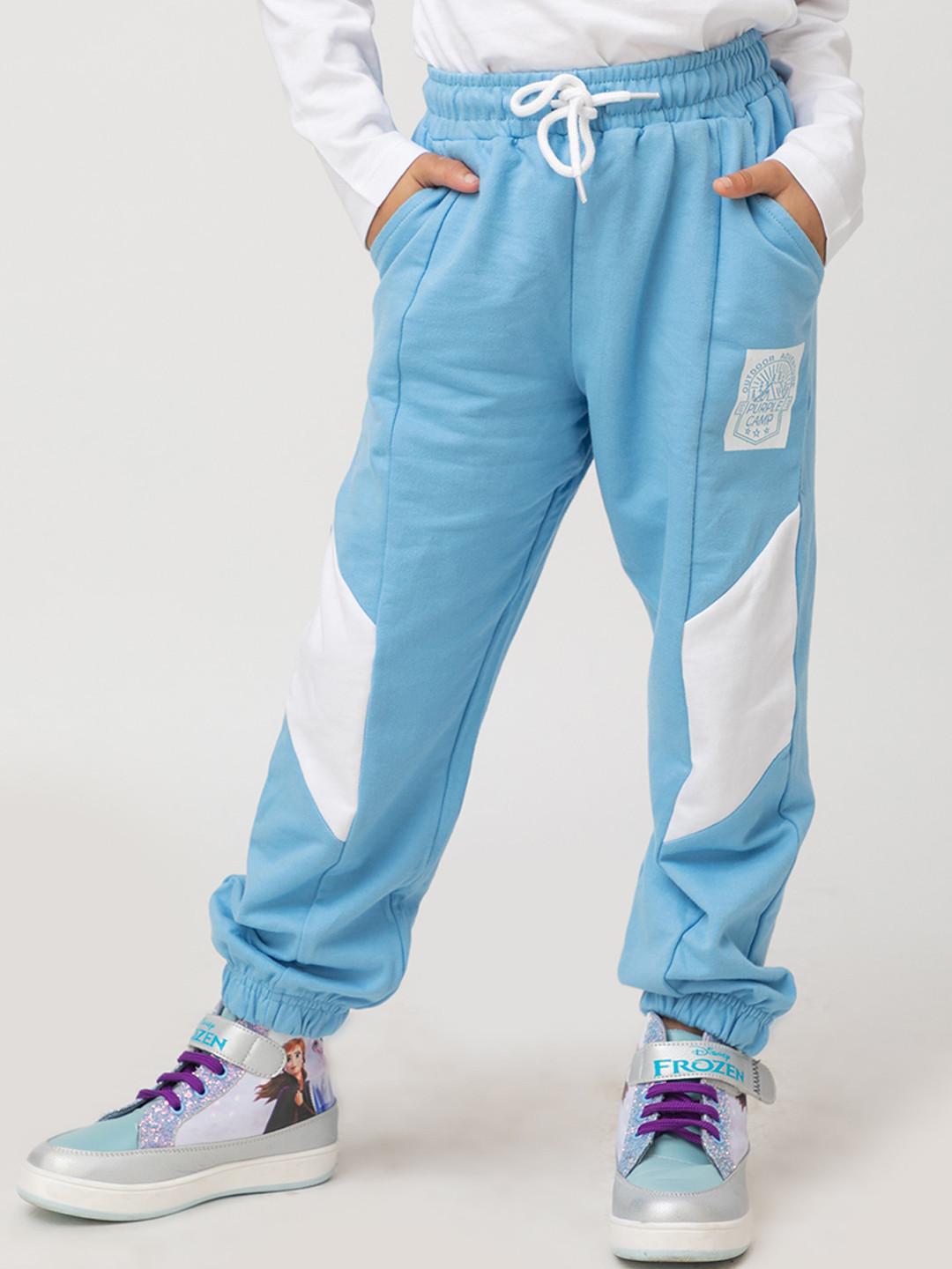 Purple United Kids Girls Colourblocked Cotton Mid-Rise Joggers