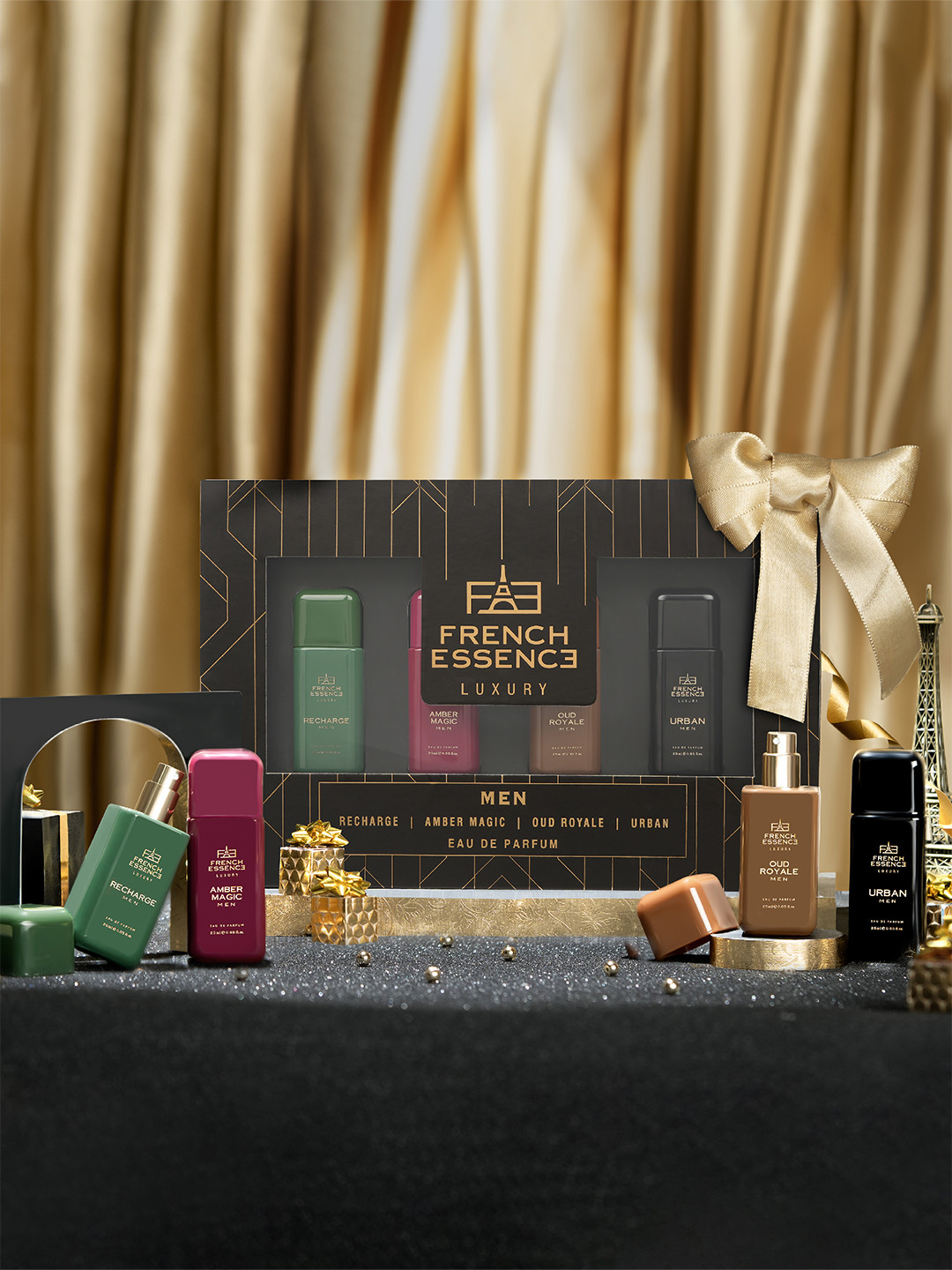 FRENCH ESSENCE Men Luxury Set Of 4 Recharge-Amber Magic-Oud Royale-Urban Eau De Parfum