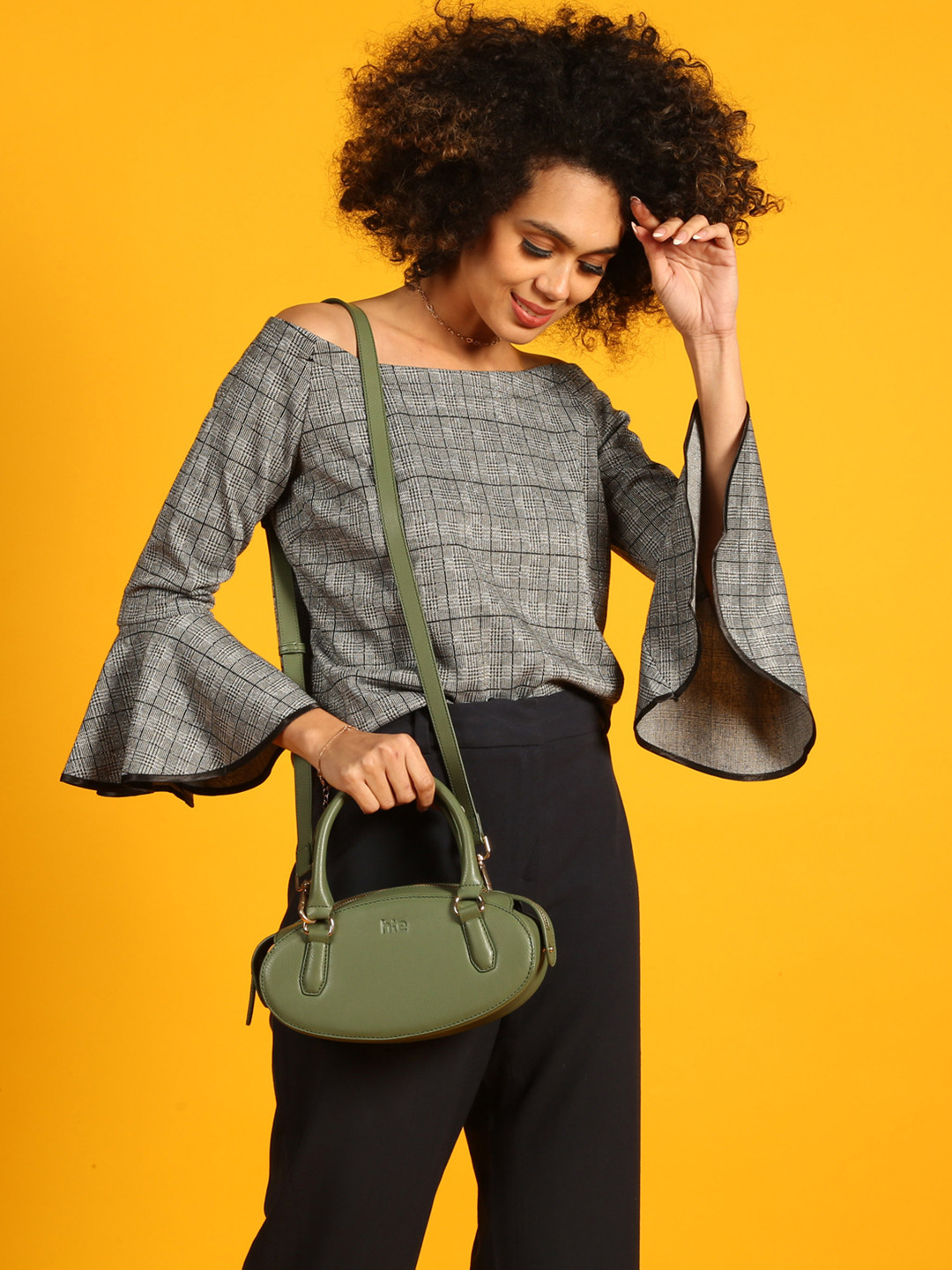 HIE Women Half Moon Structured Solid Sling Bag